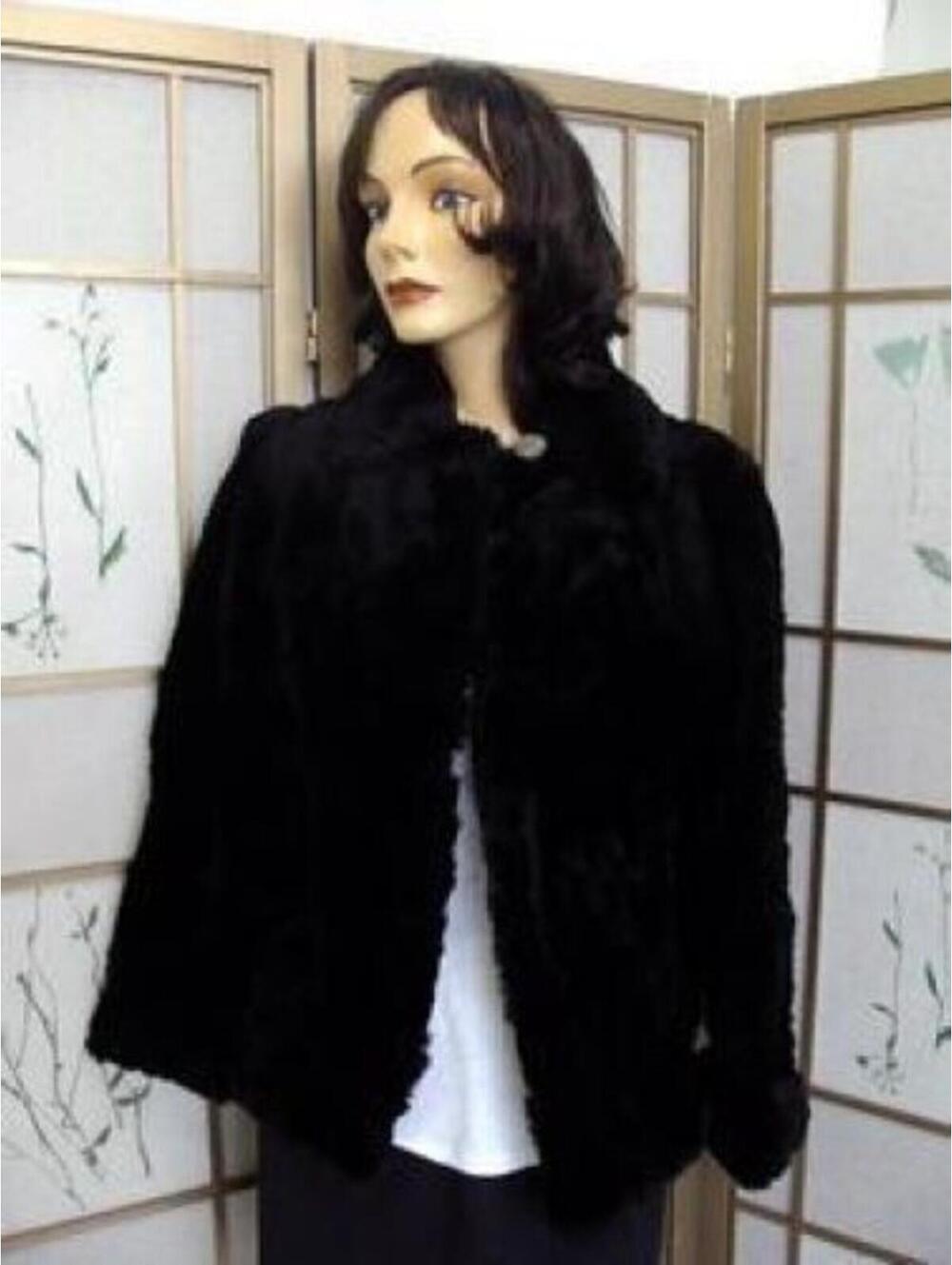 PRE-OWNED BLACK SHEARED RABBIT FUR JACKET SZ 4 "AS IS"